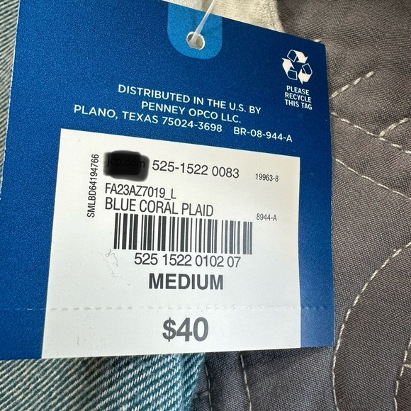 Arizona Men’s Blue Coral Plaid Button Down Flannel Shirt NWT Size Medium - Picture 5 of 8